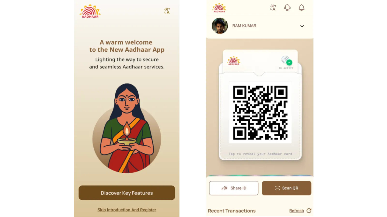 Screenshots from the Aadhaar app